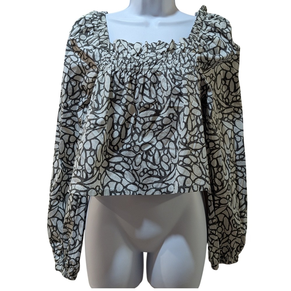 Open Edit Women Cropped Off The Shoulder Smocked Square Neck Puffy Sleeve Size M